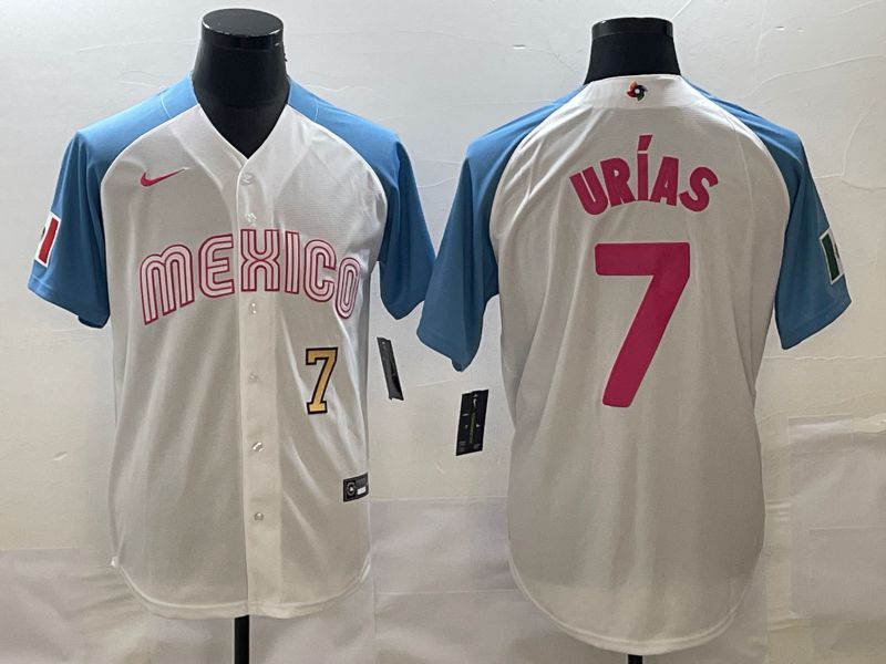 Men 2023 World Cub Mexico #7 Urias White blue Nike MLB Jersey17